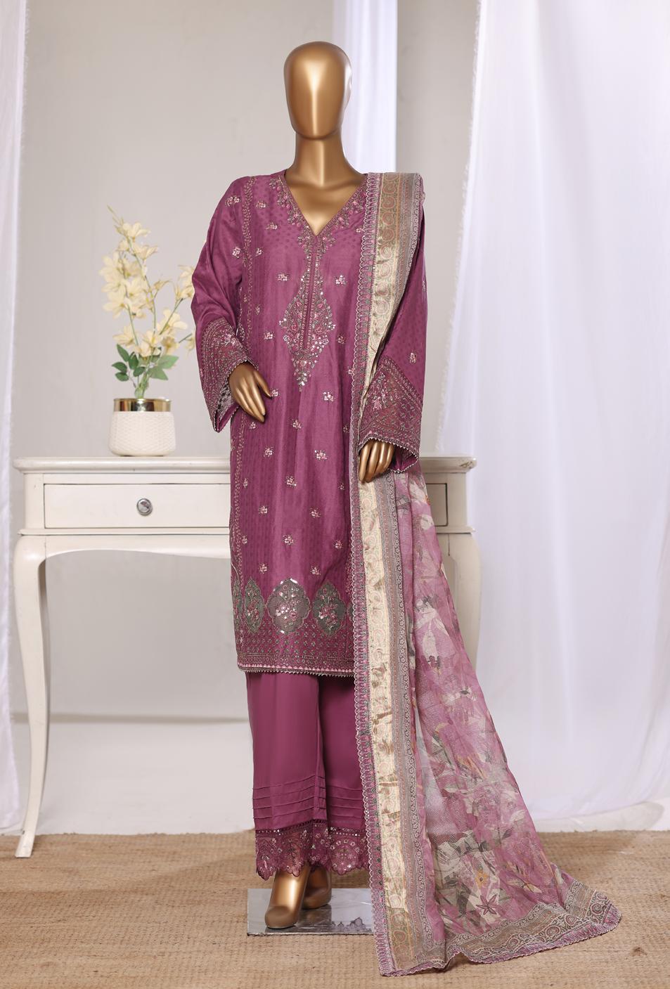 Bin Saeed Luxury Lawn Jacquard Fetive Embroidery 3Piece Stitched COLLECTION 2026. D-06