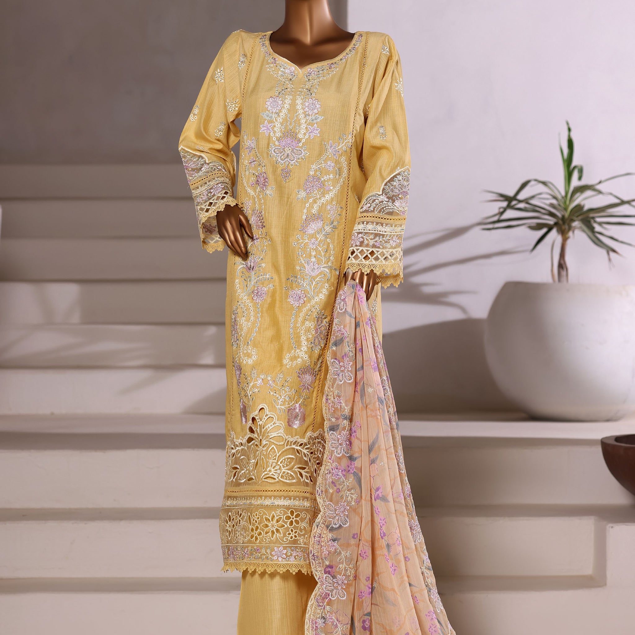 Sadabahar Luxury Viscous Embroidery With Chiffon Embroidery Dupatta Stitched Vol-01 Collection 2025. LEV-04 Lemon