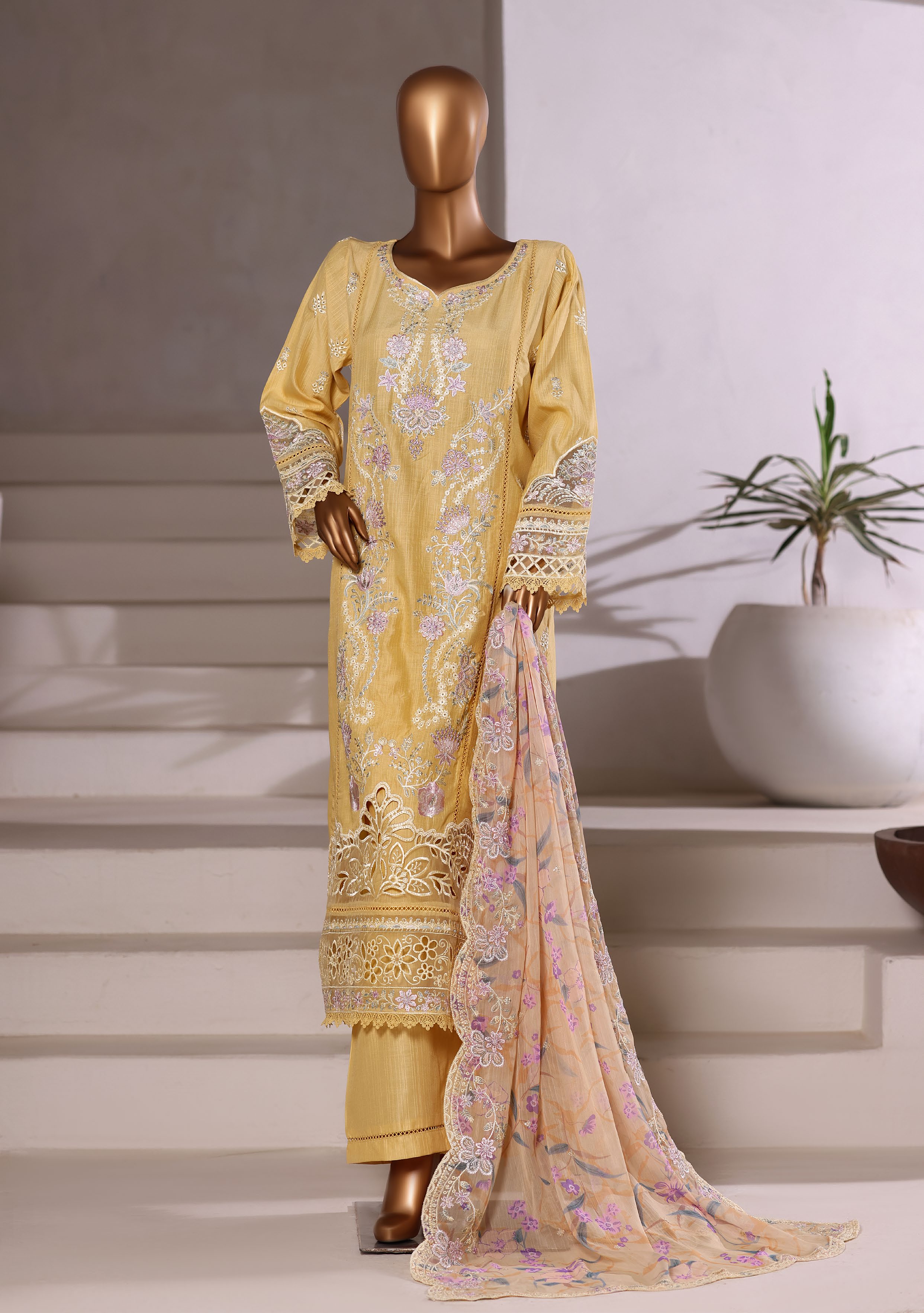 Sadabahar Luxury Viscous Embroidery With Chiffon Embroidery Dupatta Stitched Vol-01 Collection 2025. LEV-04 Lemon