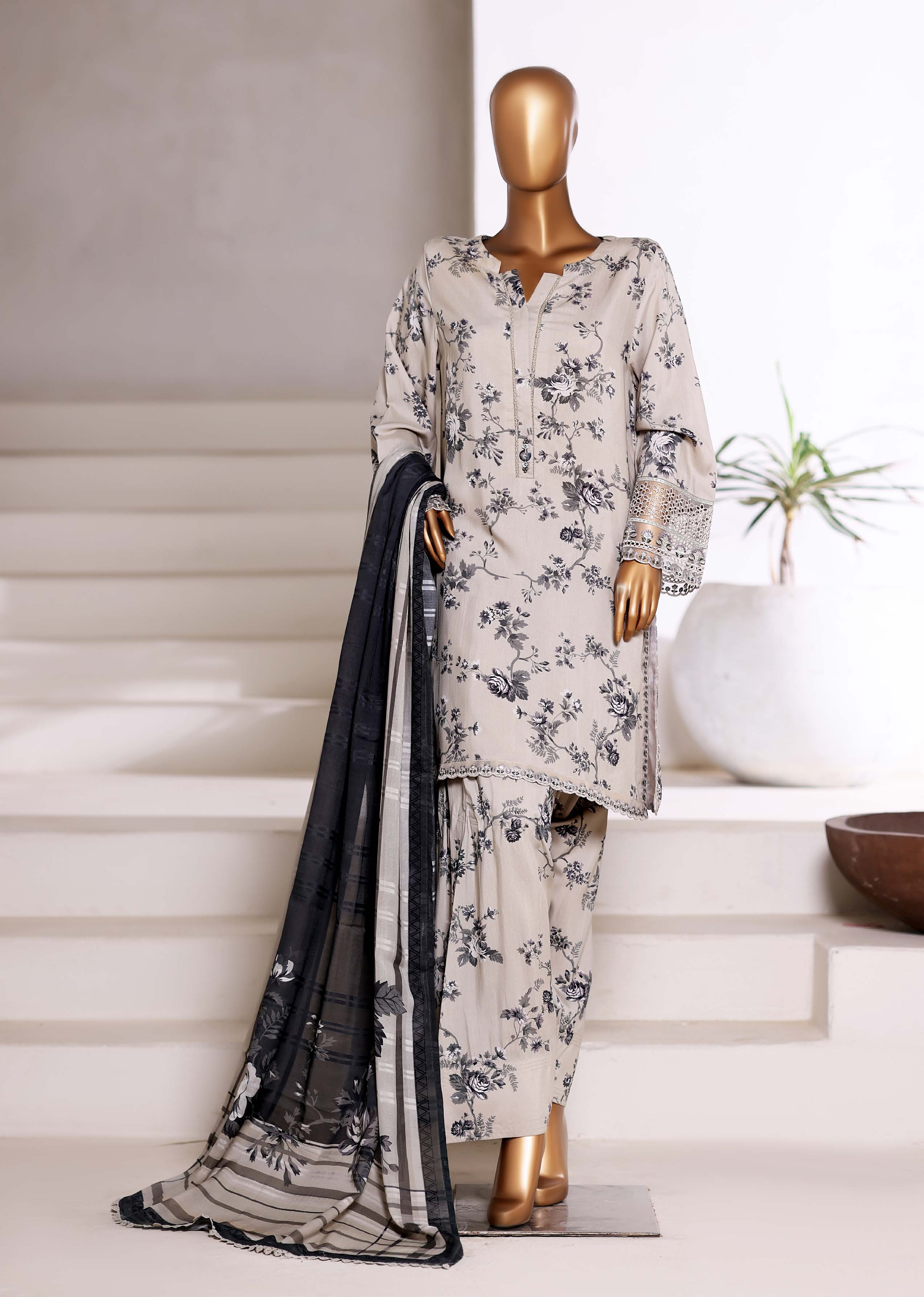 Sadabahar Malika Viscose Short Length Farshi Shalwar With Chiffon Printed Dupatta  3Piece Stitched Vol-02 Collection 2025 Cream Color SDMVS- 010