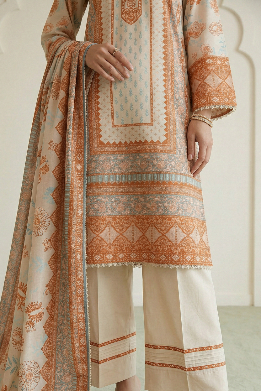 Zellbery Luxury Lawn Printed 3Piece Unstitched Collection 2026 WUS26X30944