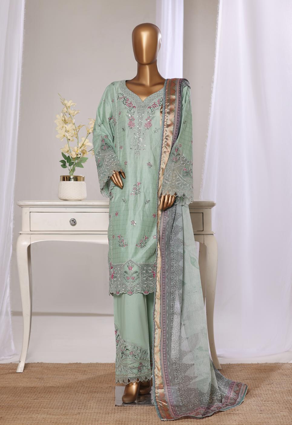 Bin Saeed Luxury Lawn Jacquard Fetive Embroidery 3Piece Stitched COLLECTION 2026. D-04