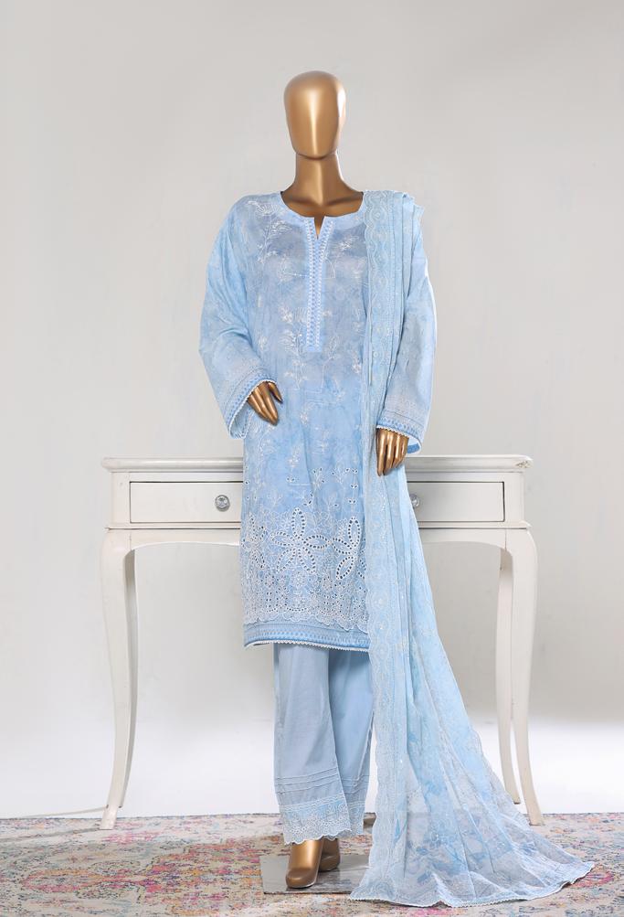 Bin Saeed Luxury Lawn White & White Chickenkari Embroidery 3Piece Stitched COLLECTION 2026. D-04