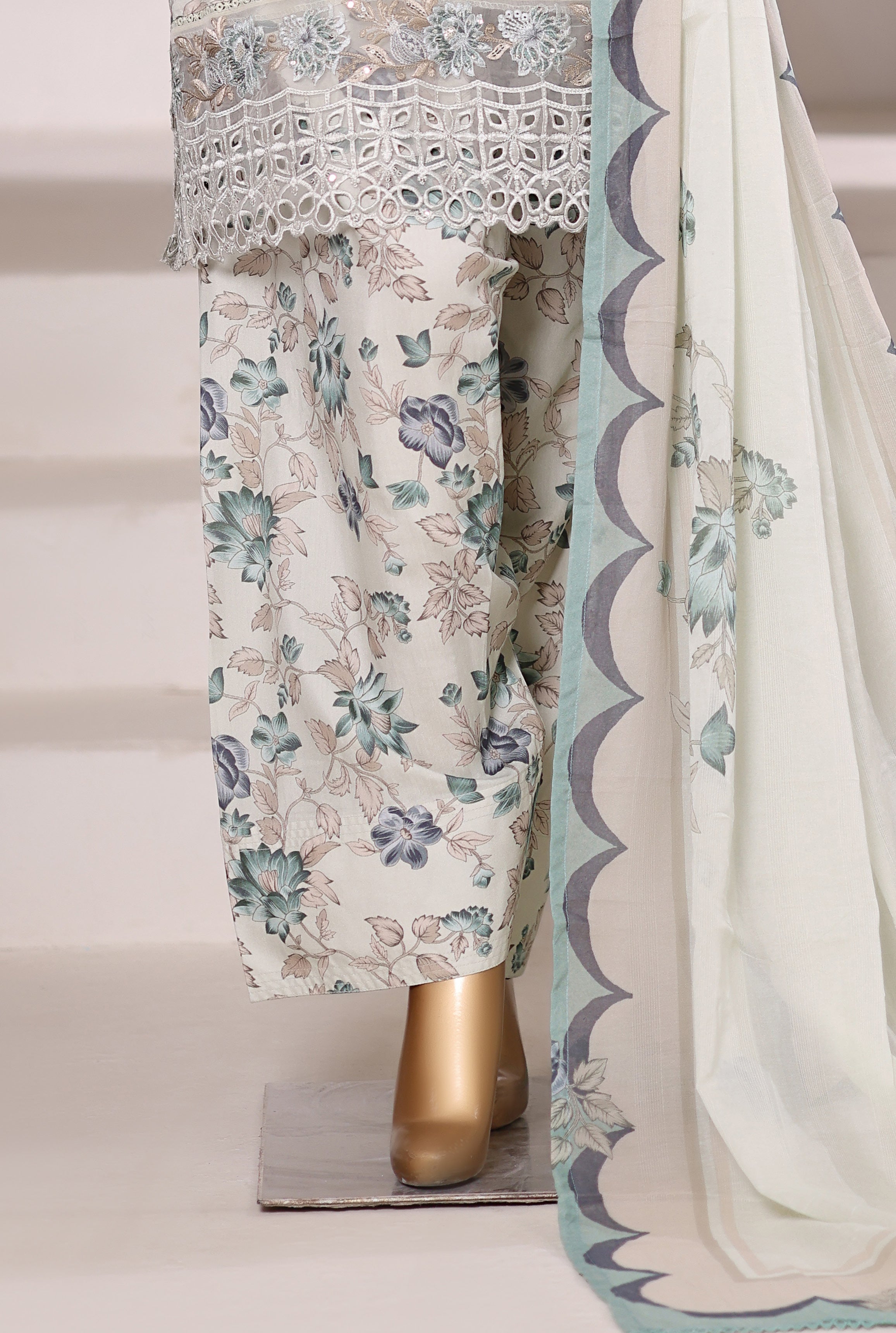 Sadabahar Malika Viscose Short Length Farshi Shalwar With Chiffon Printed Dupatta 3Piece Stitched Collection 2025 Mint Color SDMVS- 003