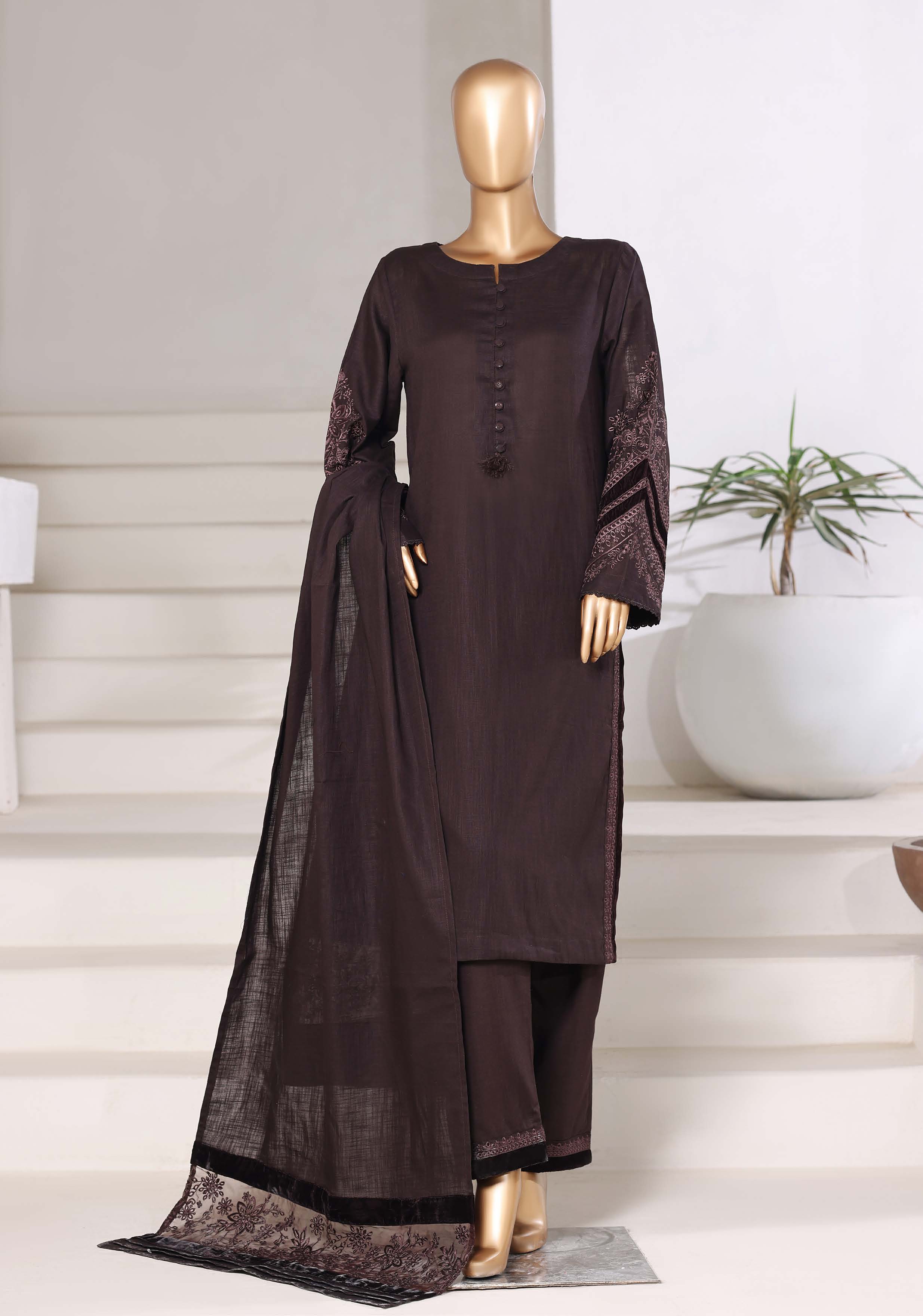 Sadabahar Stitched Premium Winter Cross Slub Texture Fabric With Velvet Collection 2025 CSTV -05