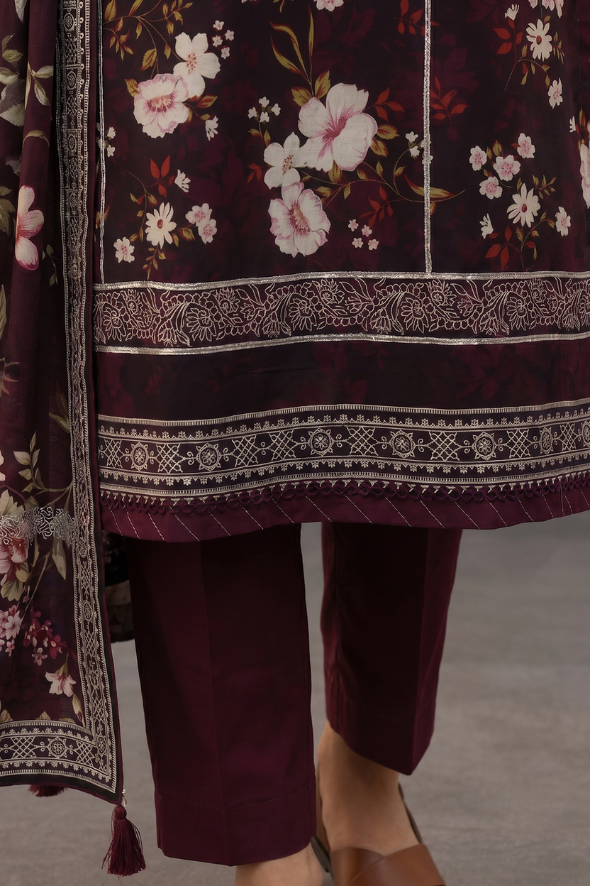 Zellbery Luxury Lawn Printed 3Piece Unstitched Collection 2026 WUS26X38067
