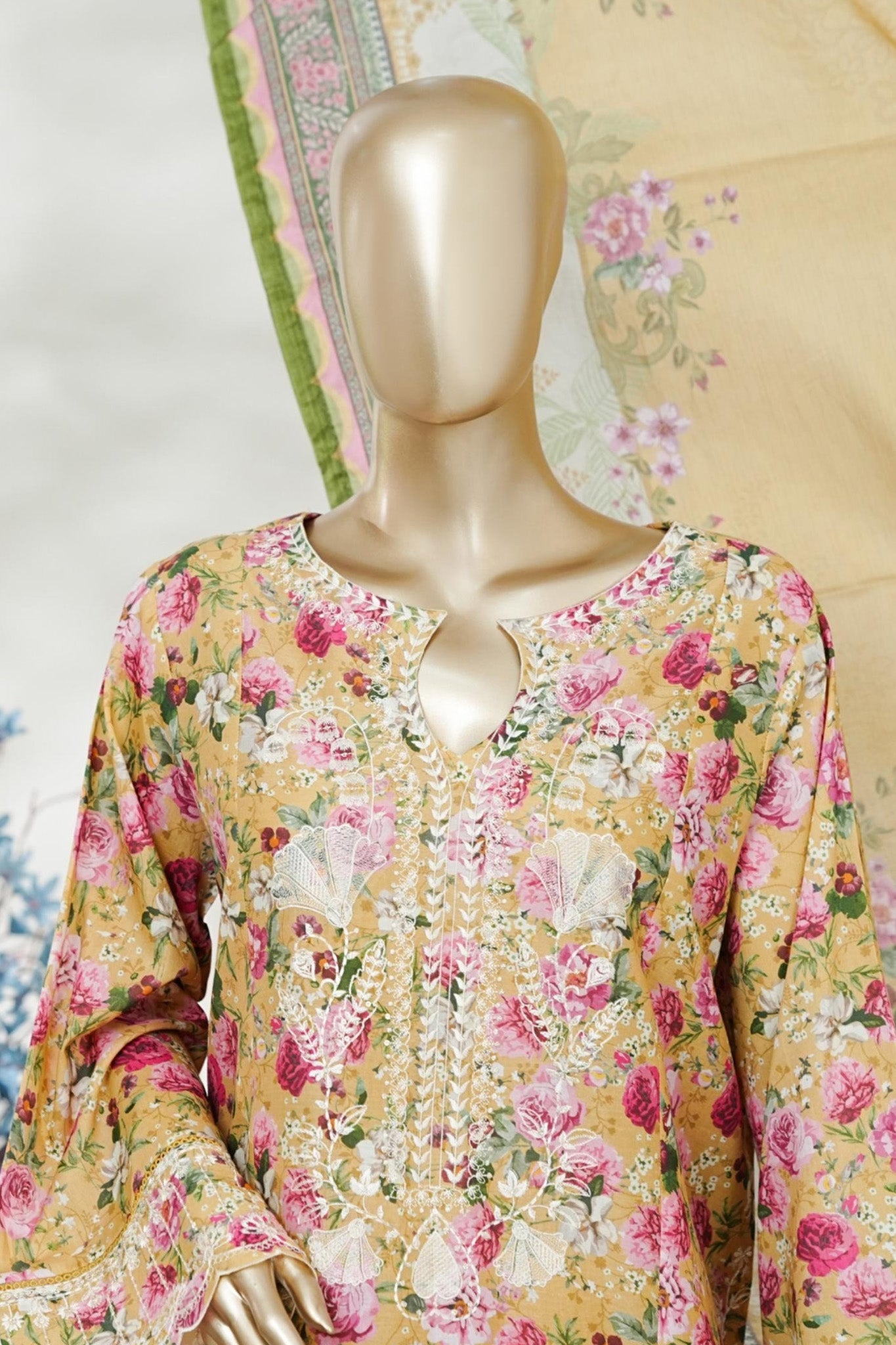 Bin Saeed Stitched 3 Piece Embroidery Lawn Long Length With Broad Flapper Eid Edition Collection 2026 D#11