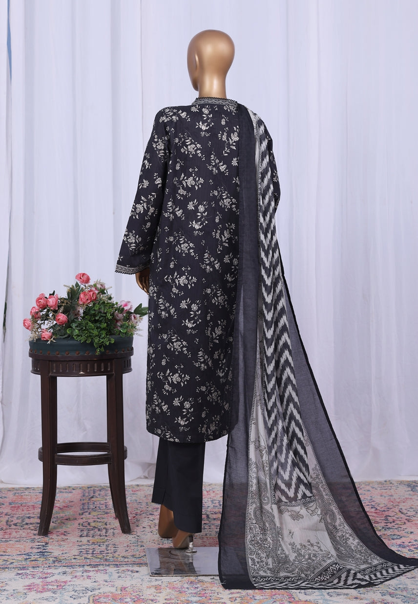 BIN SAEED Printed Cotton 3pcs Stitched Vol-10 3Piece Stitched COLLECTION 2025 D-07 Black