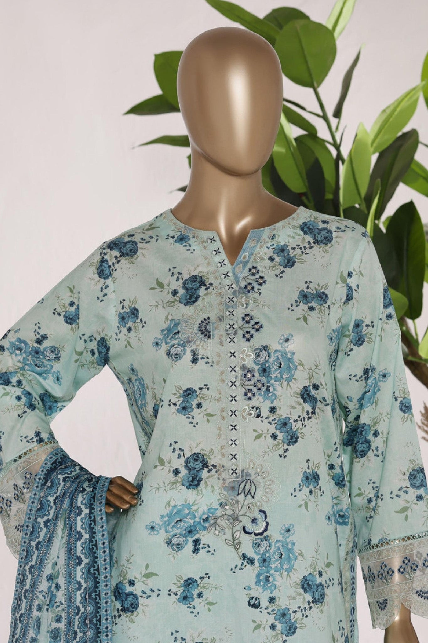 Bin Saeed Stitched 3 Piece Embroidery Lawn Short Length With Broad Flapper Eid Edition Collection 2026 D#06