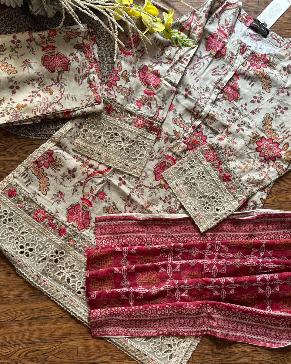 Sadabahar Malika Embroidery Lawn Short Length With Flapper With Lawn Printed Dupatta  3Piece Stitched Vol-05 Collection 2026 D#02