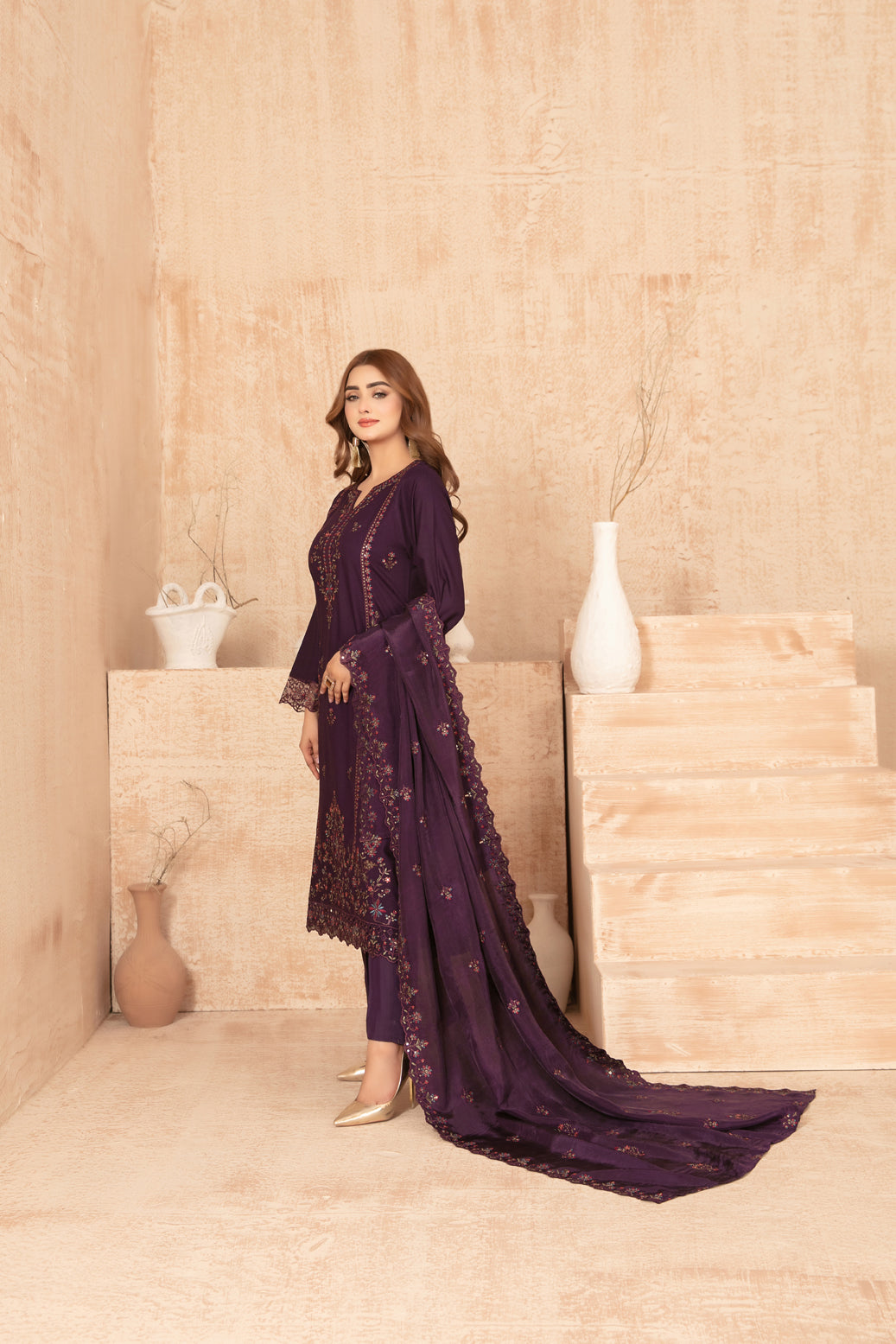 Nisrine By Tawakkal Embroidery Viscous Slub 3Piece Unstitched Collection 2025. D-01