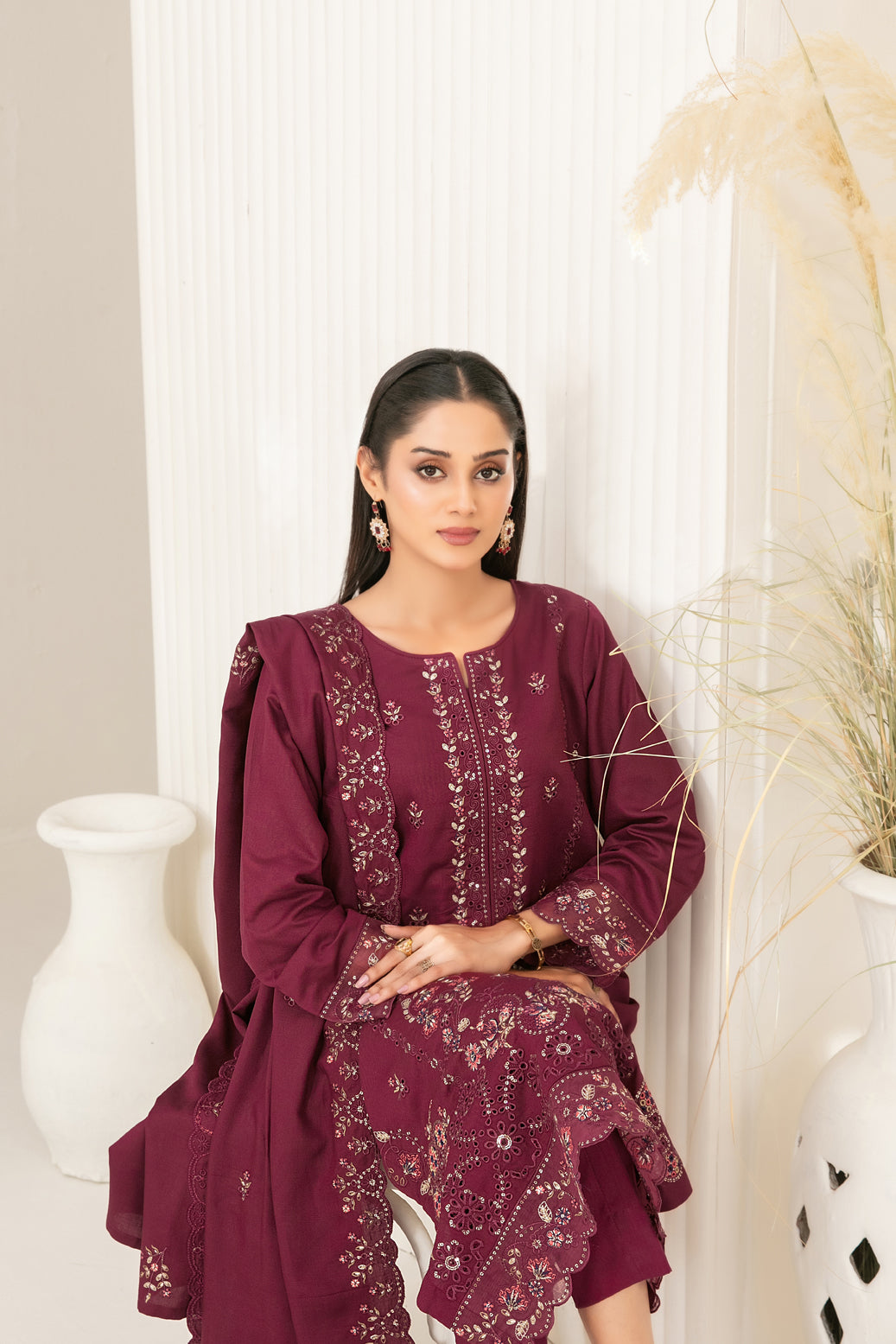 Tawakkal Dhoop Kinara Slub Viscous Embroidery 3Piece Unstitched Collection 2025 D-06