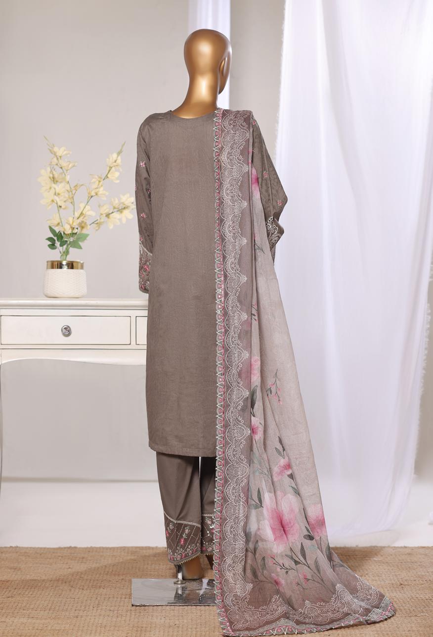 Bin Saeed Luxury Lawn Jacquard Fetive Embroidery 3Piece Stitched COLLECTION 2026. D-07