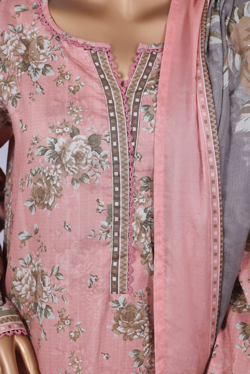 BIN SAEED Printed Cotton 3pcs Stitched Vol-10 3Piece Stitched COLLECTION 2025 D-03 T.Pink