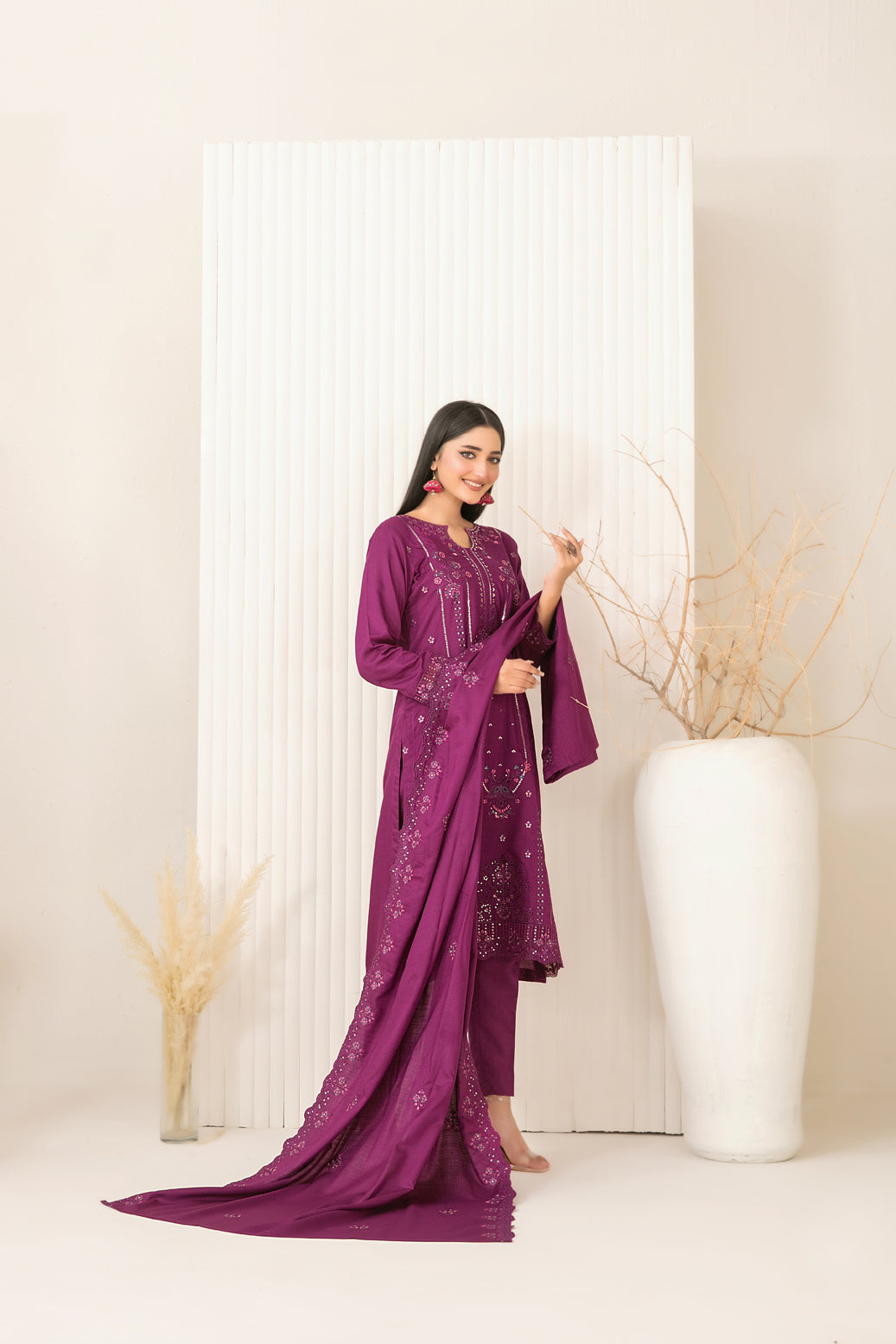 Tawakkal Dhoop Kinara Slub Viscous Embroidery 3Piece Unstitched Collection 2025 D-04