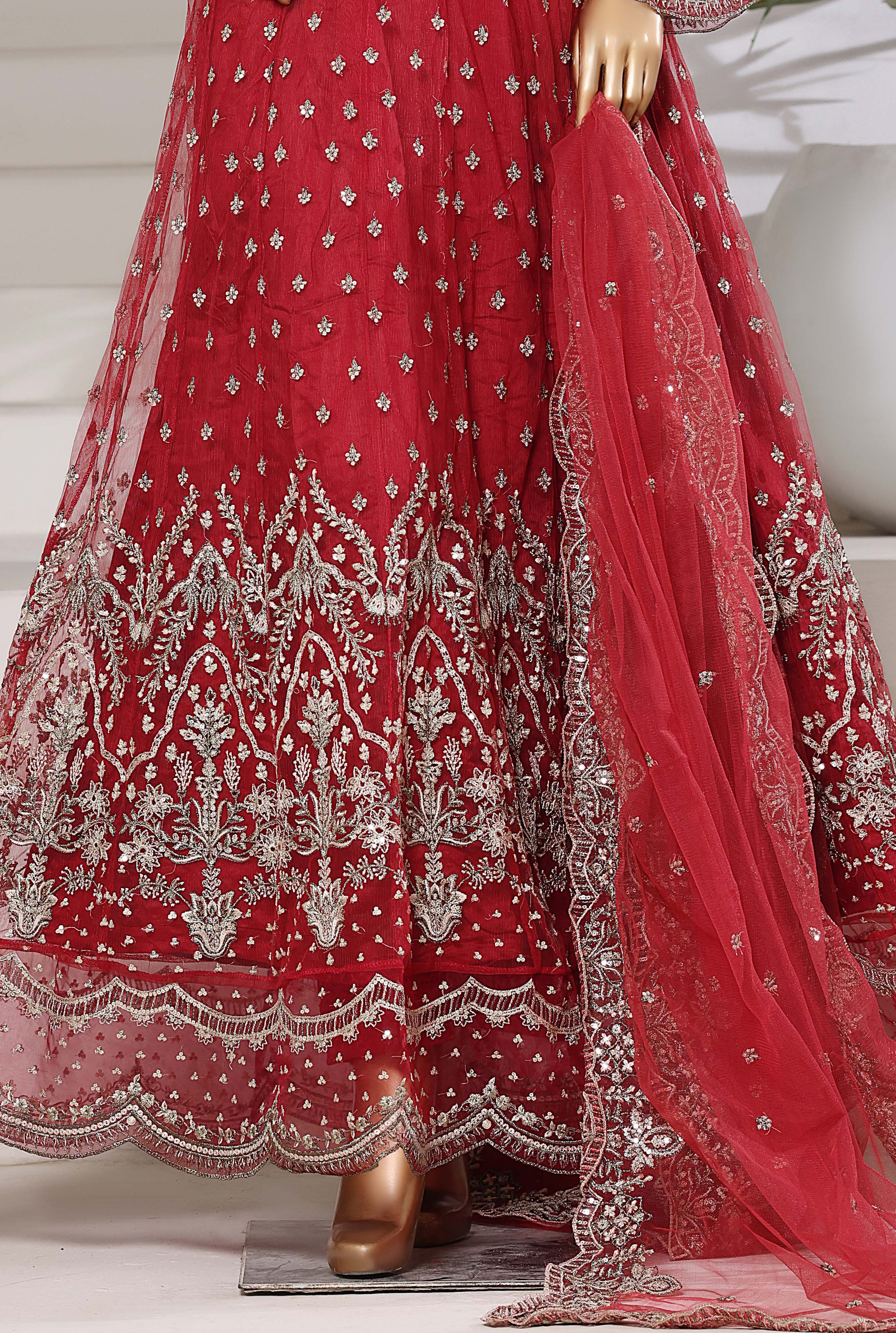 Mahpara By Sadabahar Handwork Embroidered Net Stitched 3 Piece Frock - D-04 - SB25MFF - Mahroon- Festive Collection 2025