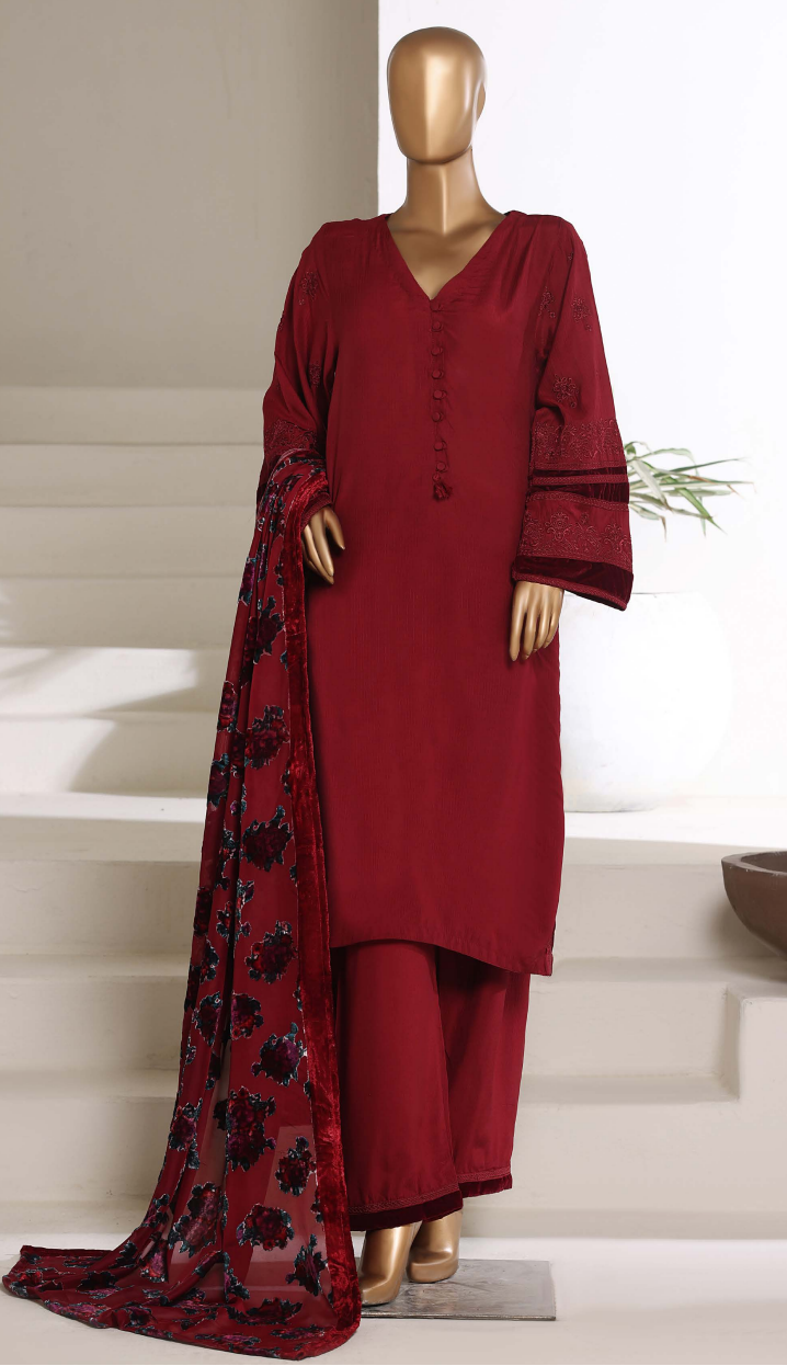 Sadabahar Stitched Embroidery Viscous 3Piece With Palachi Shwal Collection 2025 LEVP -07