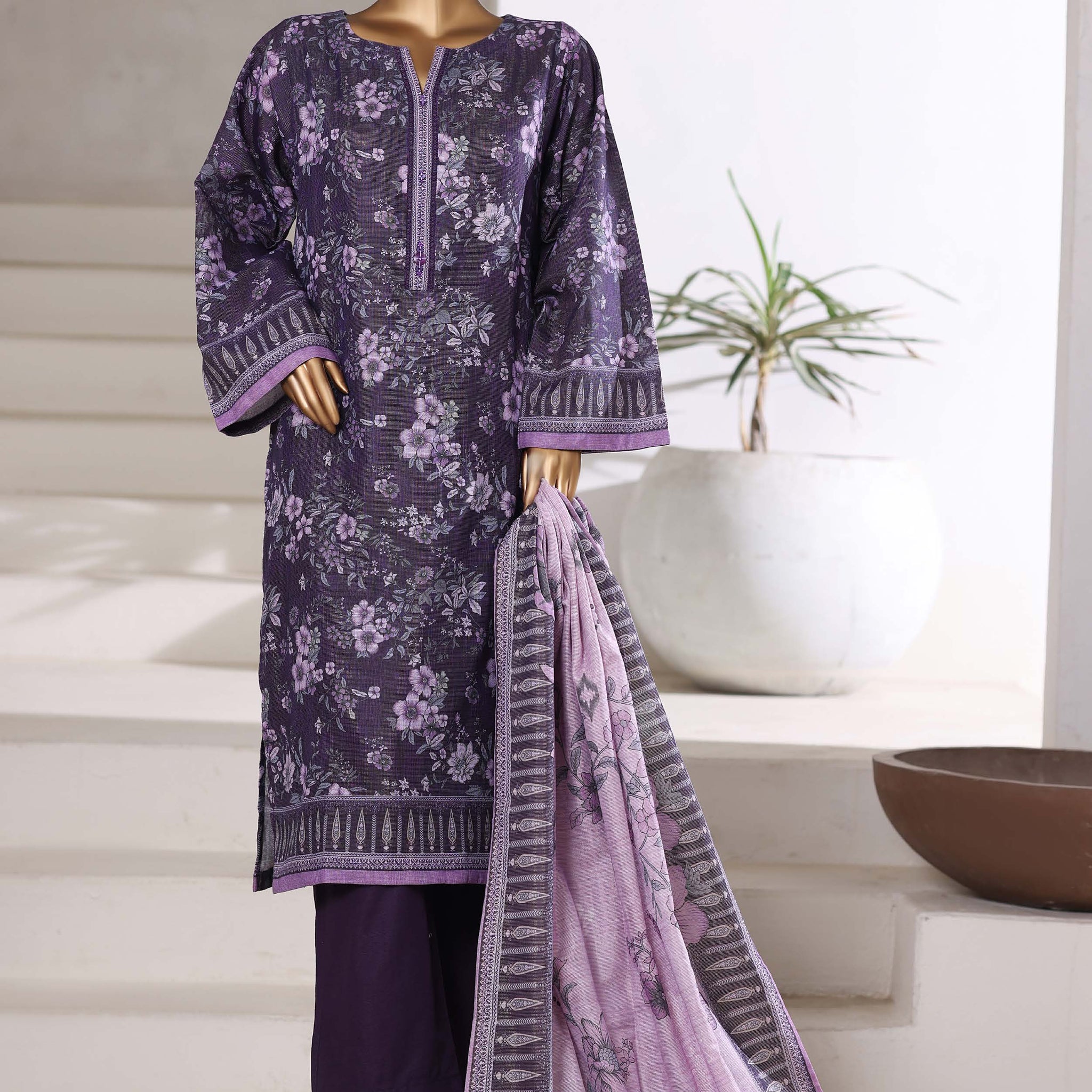 Sadabahar Shimmer Printed Khadder 3PCS Stitched Vol—1 Collection 2025 D-03