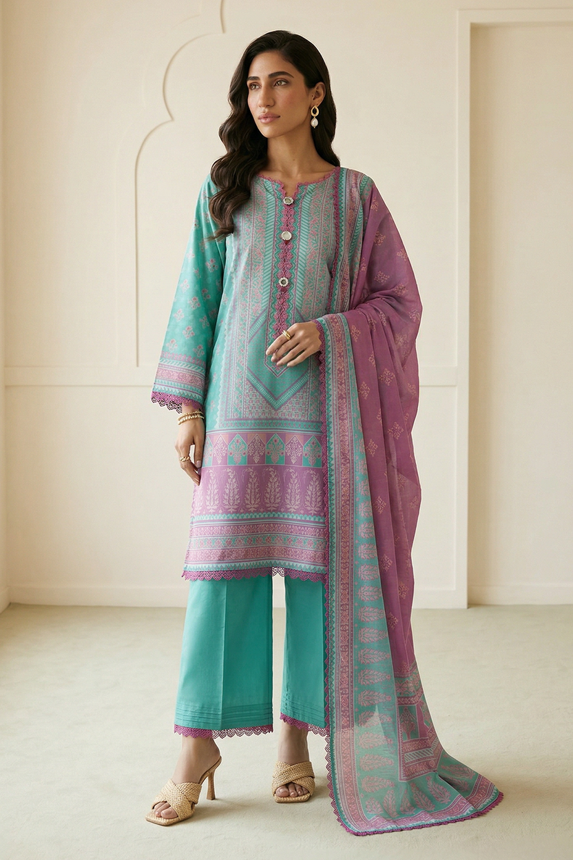 Zellbery Luxury Lawn Printed 3Piece Unstitched Collection 2026 WUS26X30942