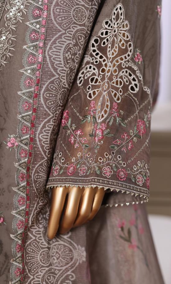 Bin Saeed Luxury Lawn Jacquard Fetive Embroidery 3Piece Stitched COLLECTION 2026. D-07