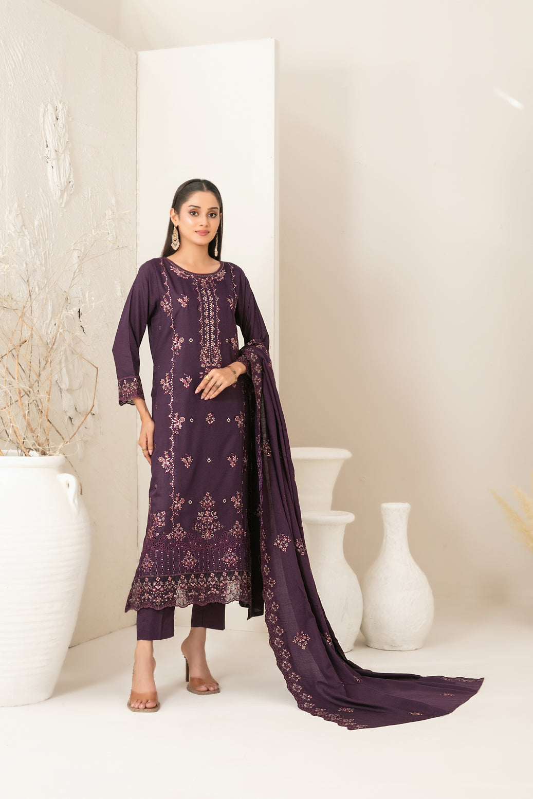 Tawakkal Dhoop Kinara Slub Viscous Embroidery 3Piece Unstitched Collection 2025 D-02