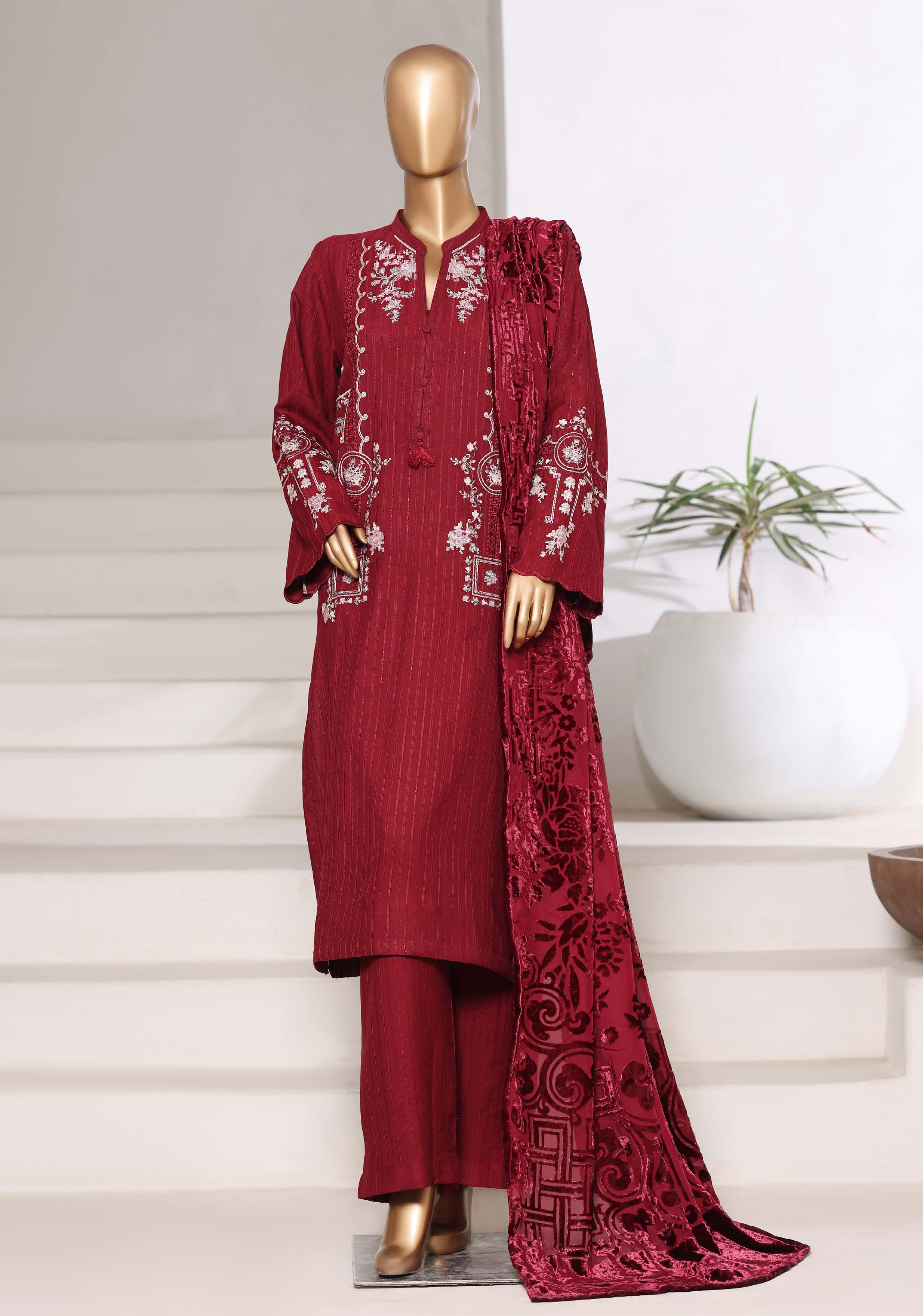 Sadabahar Stitched Winter Embroidery Dhanak 3Piece With Palachi Shwal Collection 2025 SDPL -02