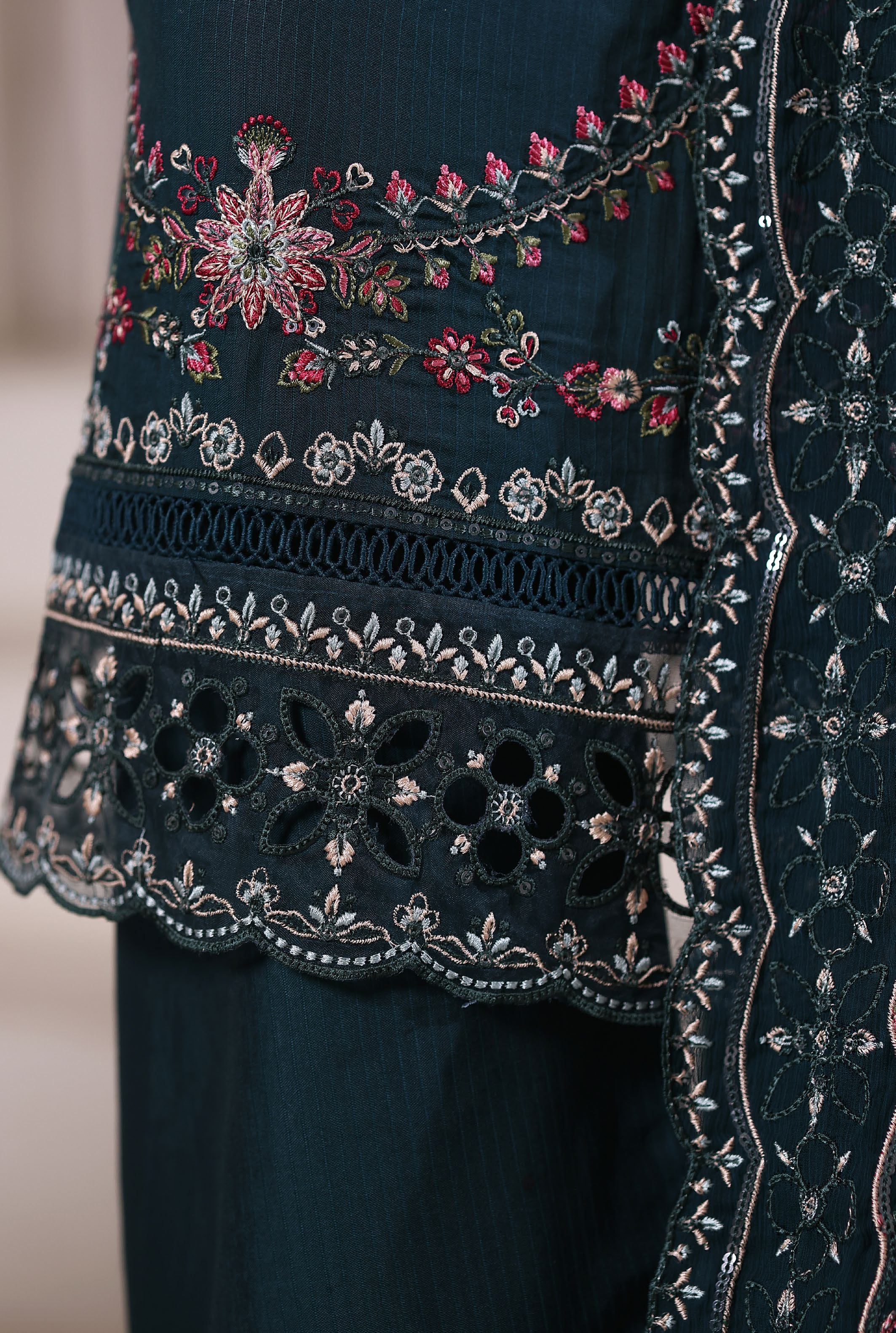 Sadabahar Luxury Viscous Embroidery With Chiffon Embroidery Dupatta Stitched Vol-01 Collection 2025. LEV-05 Bottle Green