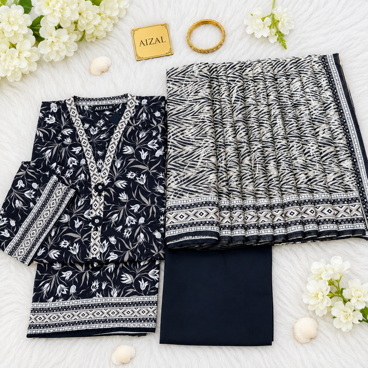Aizal Luxury Lawn Printed Vol-1 3Piece Stitched Collection 2026 D#-03