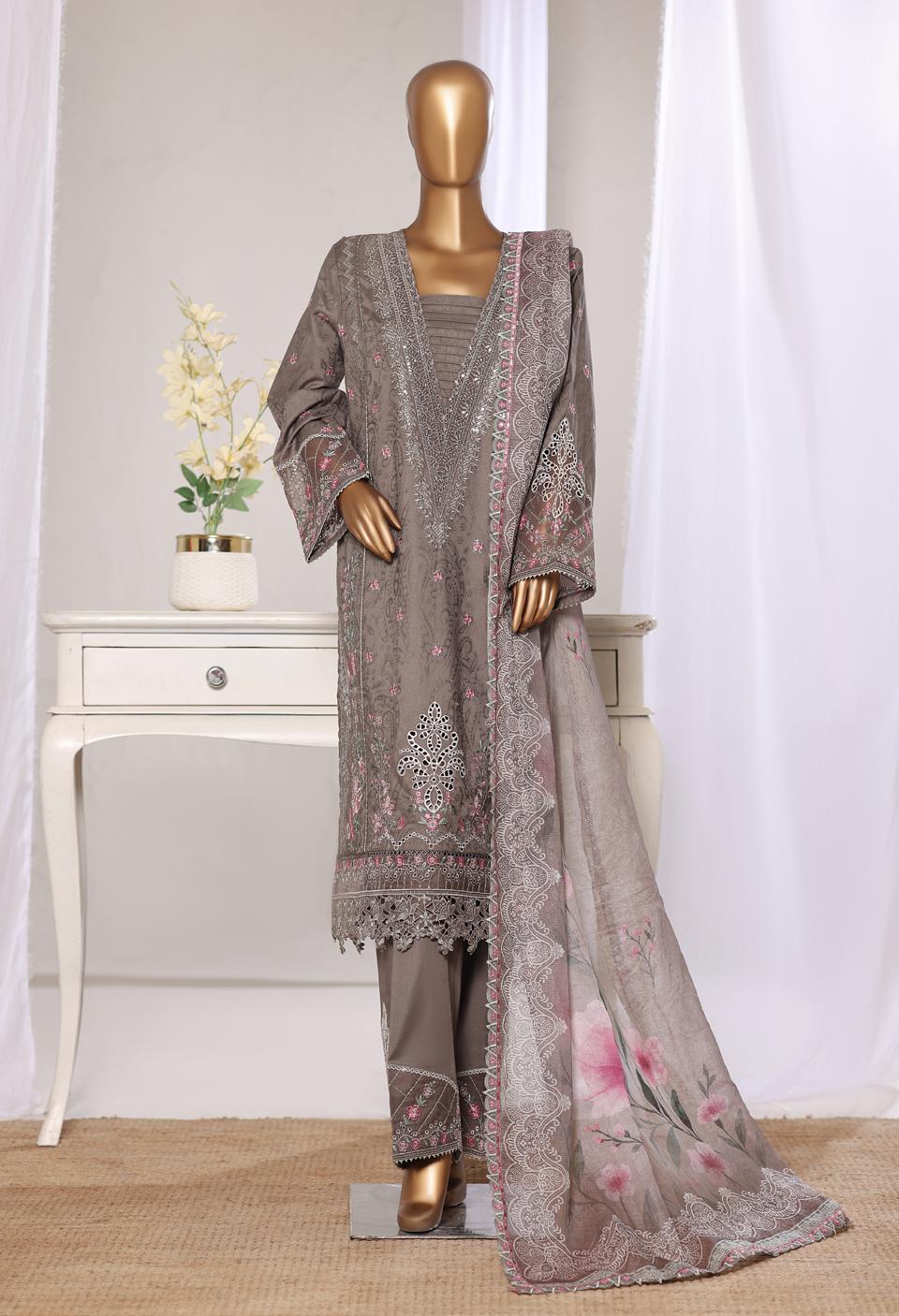 Bin Saeed Luxury Lawn Jacquard Fetive Embroidery 3Piece Stitched COLLECTION 2026. D-07