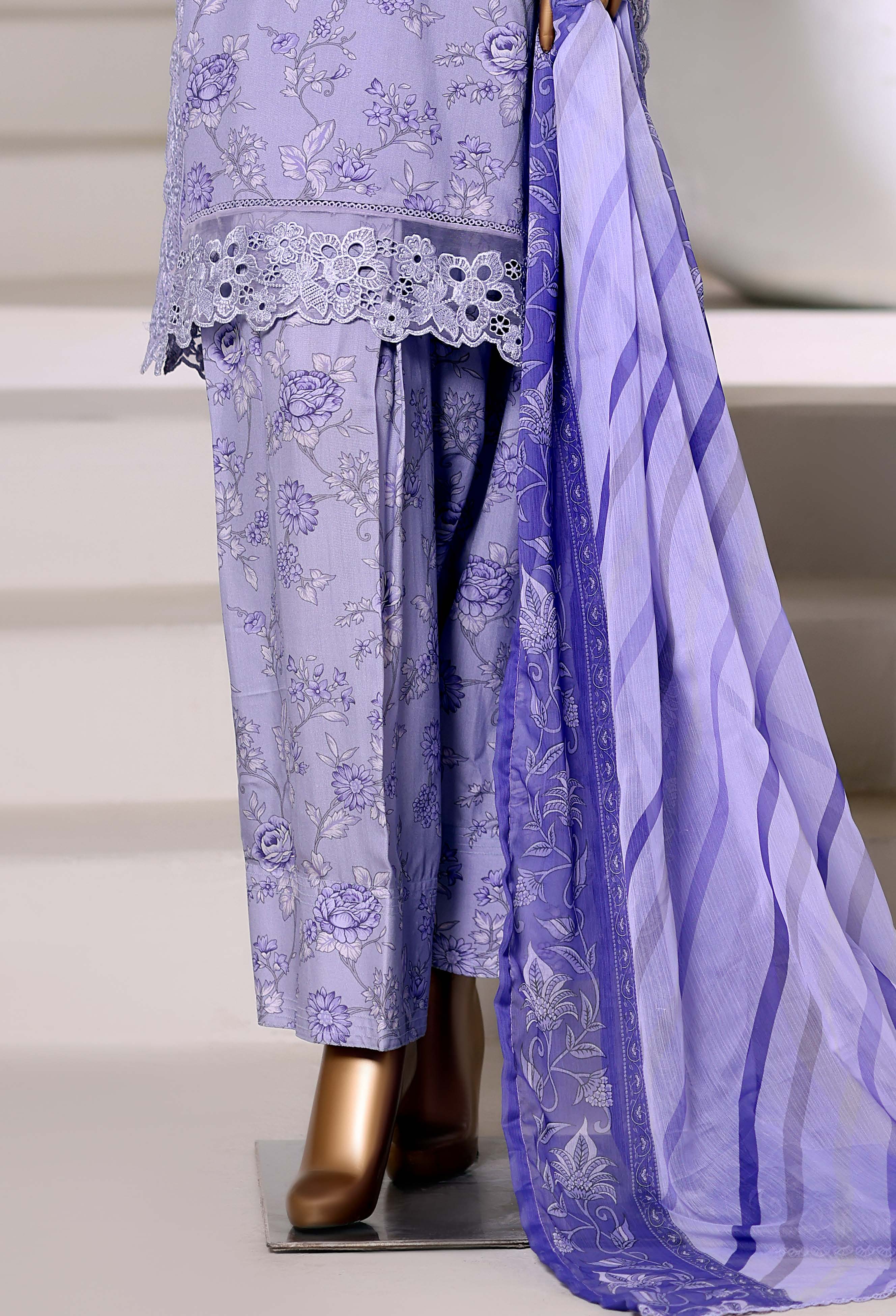 Sadabahar Malika Viscose Short Length Farshi Shalwar With Chiffon Printed Dupatta  3Piece Stitched Vol-02 Collection 2025 Lilic Color SDMVS- 006