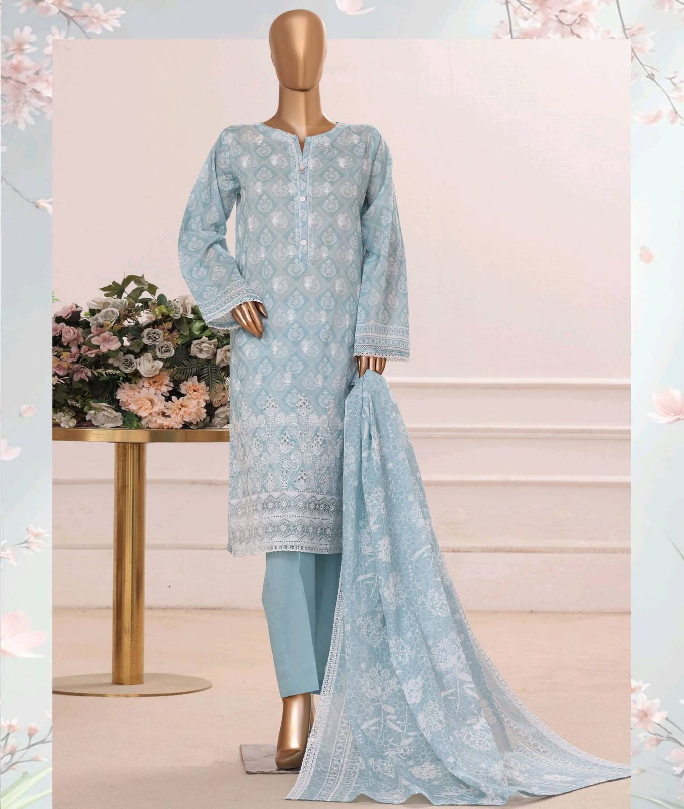 HZ Textiles Luxury Printkari Embroidered Lawn Suit Stitched 3 Piece 2026 D#-02