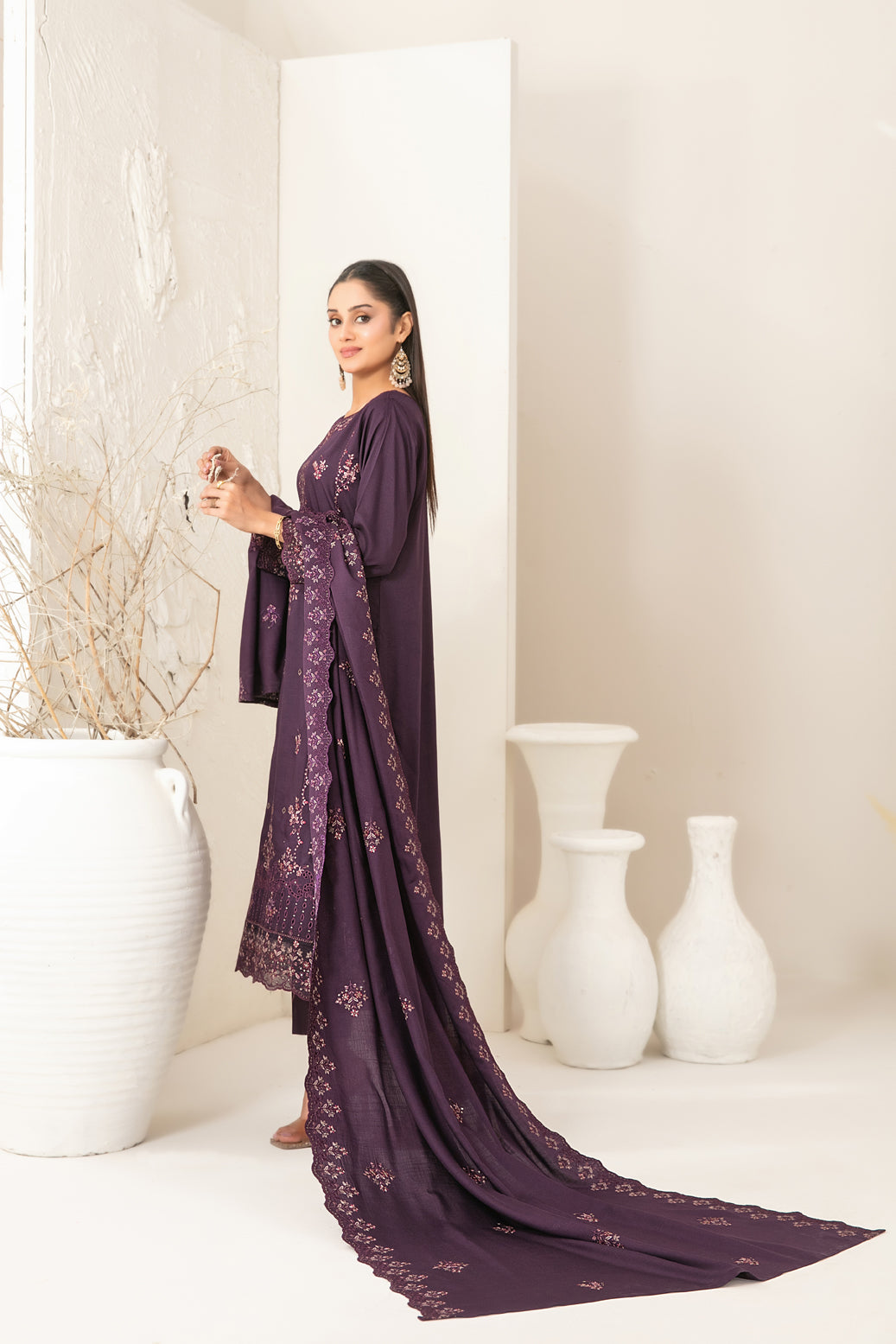 Tawakkal Dhoop Kinara Slub Viscous Embroidery 3Piece Unstitched Collection 2025 D-02