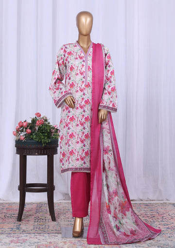 BIN SAEED Printed Cotton 3pcs Stitched Vol-10 3Piece Stitched COLLECTION 2025 D-06 Shocking Pink