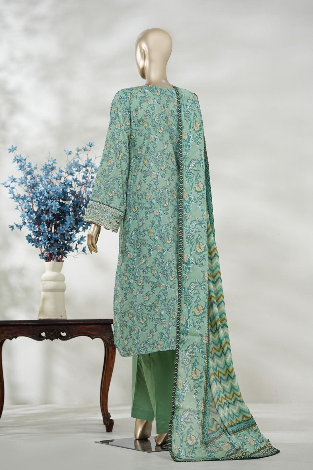 Bin Saeed Stitched 3 Piece Embroidery Lawn Long Length With Broad Flapper Eid Edition Collection 2026 D#15