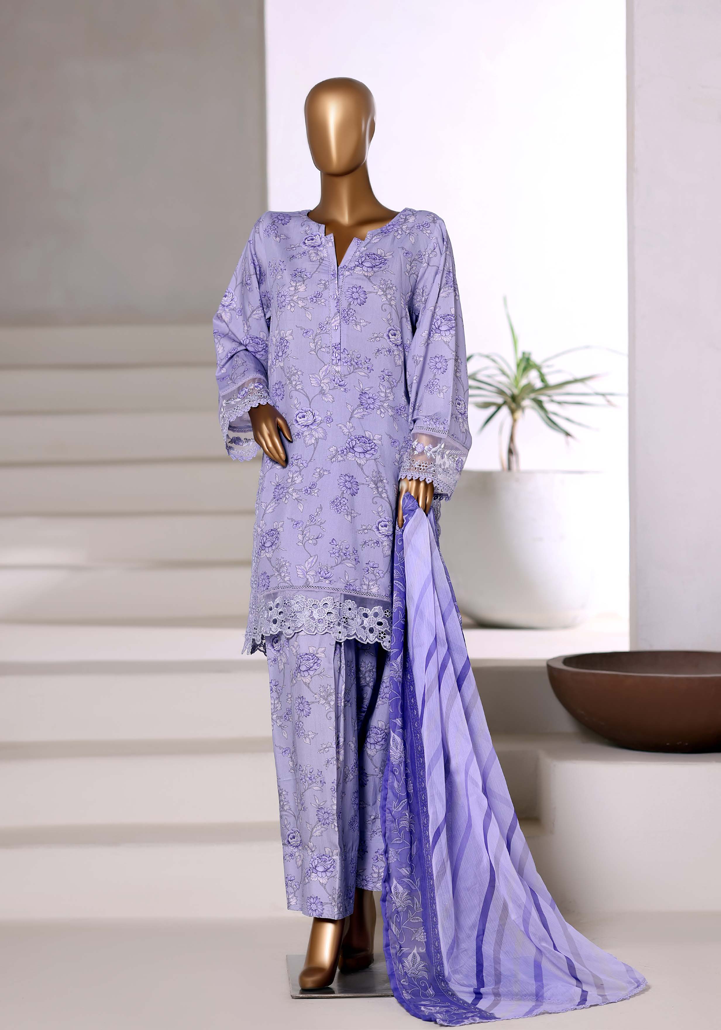 Sadabahar Malika Viscose Short Length Farshi Shalwar With Chiffon Printed Dupatta  3Piece Stitched Vol-02 Collection 2025 Lilic Color SDMVS- 006