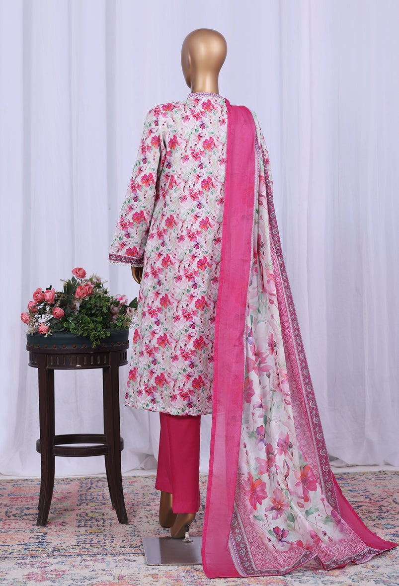 BIN SAEED Printed Cotton 3pcs Stitched Vol-10 3Piece Stitched COLLECTION 2025 D-06 Shocking Pink