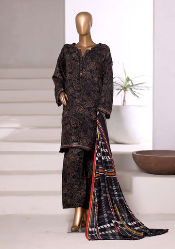 Sadabahar Malika Viscose Short Length Farshi Shalwar With Chiffon Printed Dupatta  3Piece Stitched Vol-02 Collection 2025 Black Color SDMVS- 005