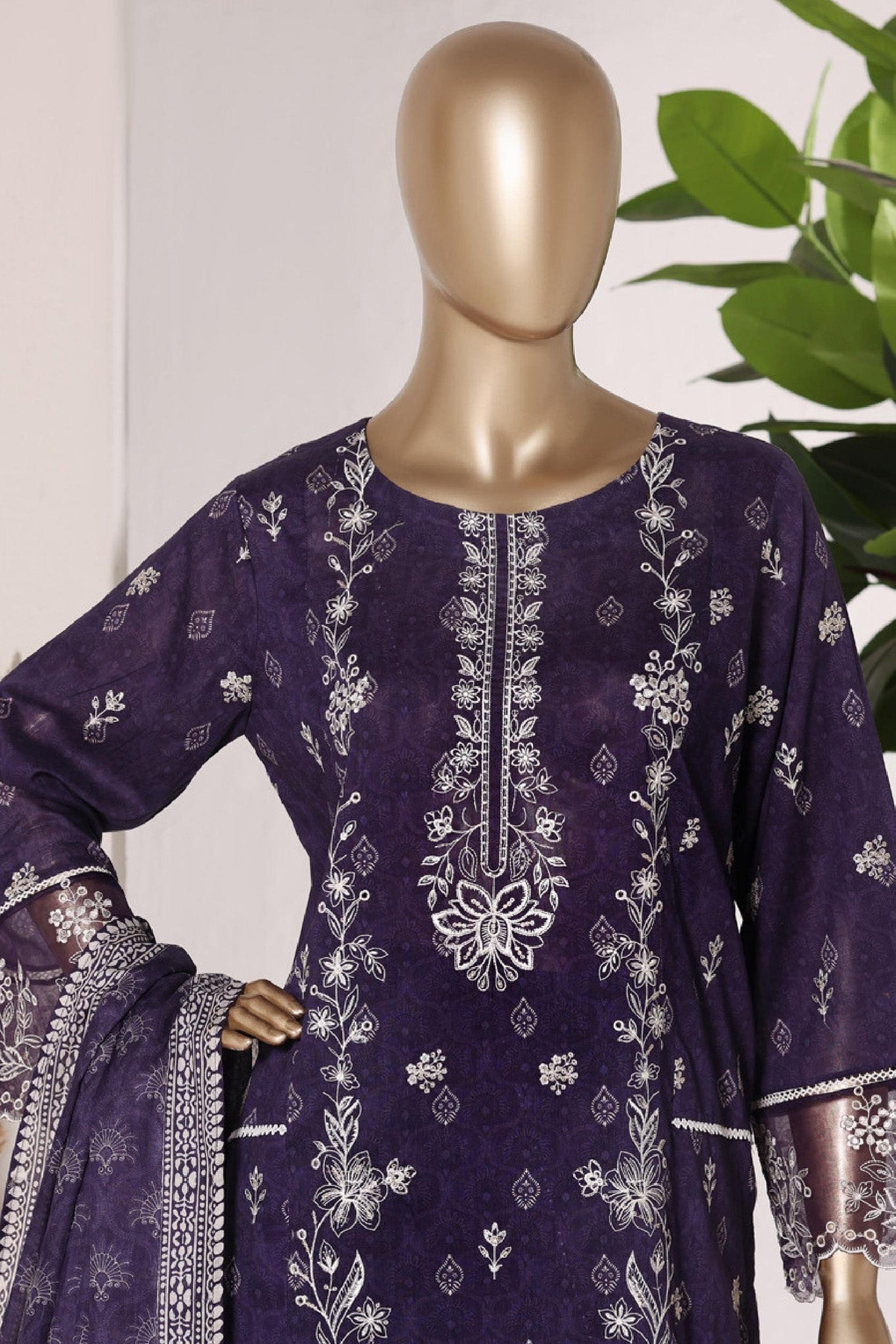 Bin Saeed Stitched 3 Piece Embroidery Lawn Short Length With Broad Flapper Eid Edition Collection 2026 D#03