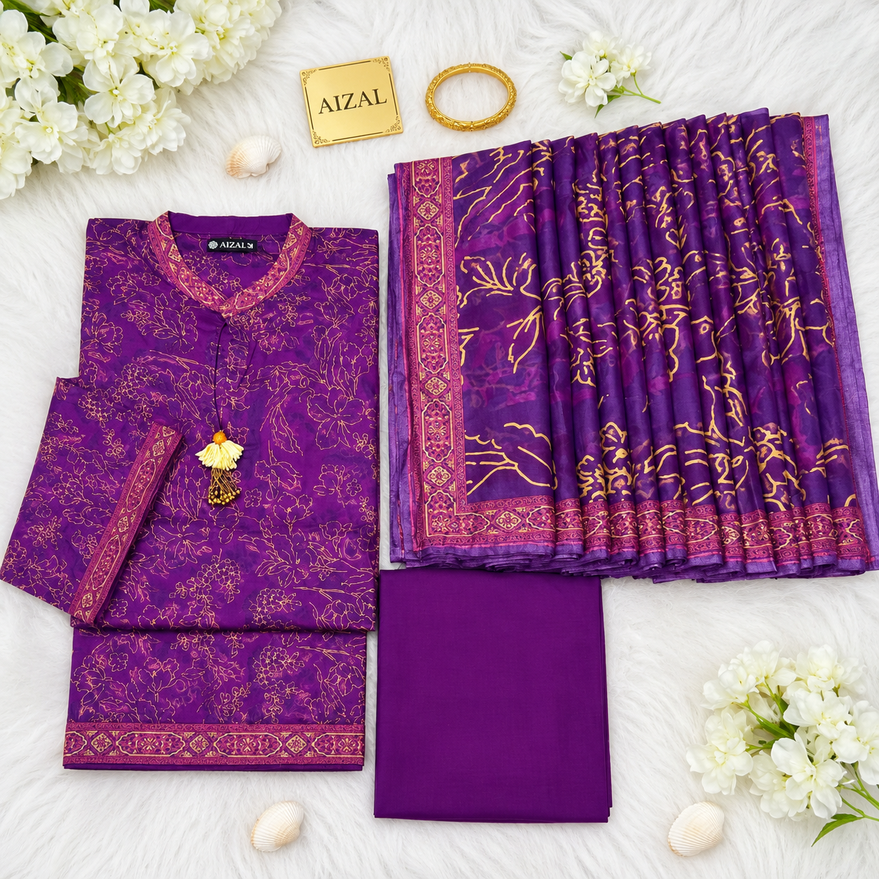 Aizal Luxury Lawn Printed Vol-1 3Piece Stitched Collection 2026 D#-01
