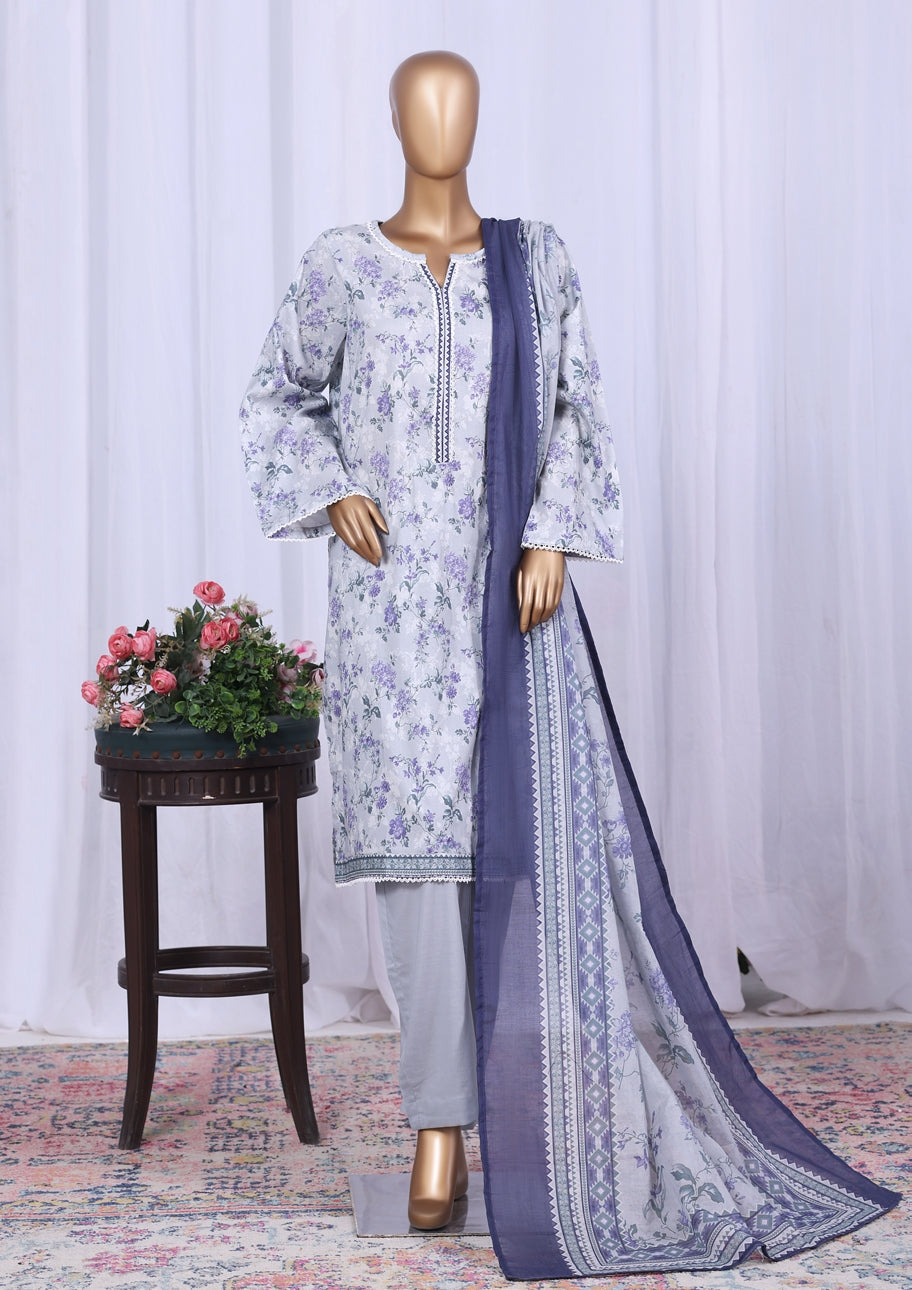 BIN SAEED Printed Cotton 3pcs Stitched Vol-10 3Piece Stitched COLLECTION 2025 D-05 Grey
