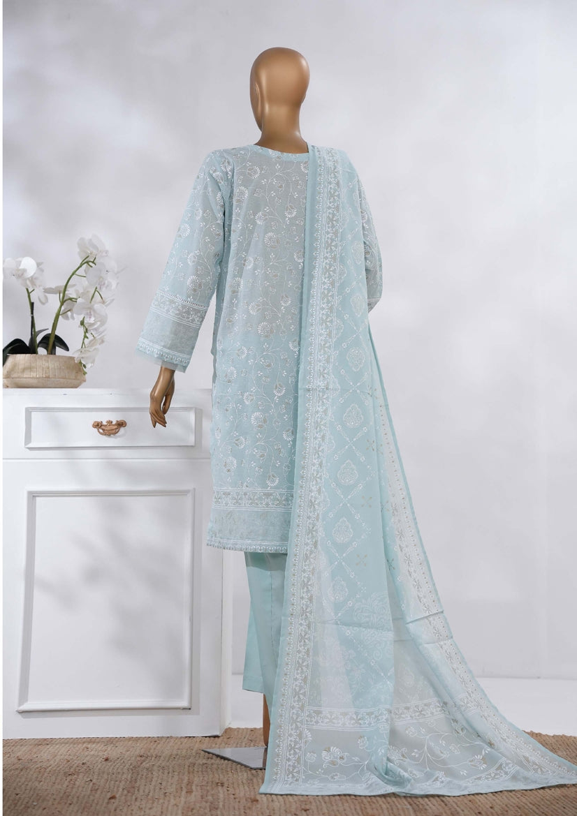 Hz Ready To Were Cotton Sunehri Paste Print With Embroidery Stitched Collection 2025. D-63 Sky Blue