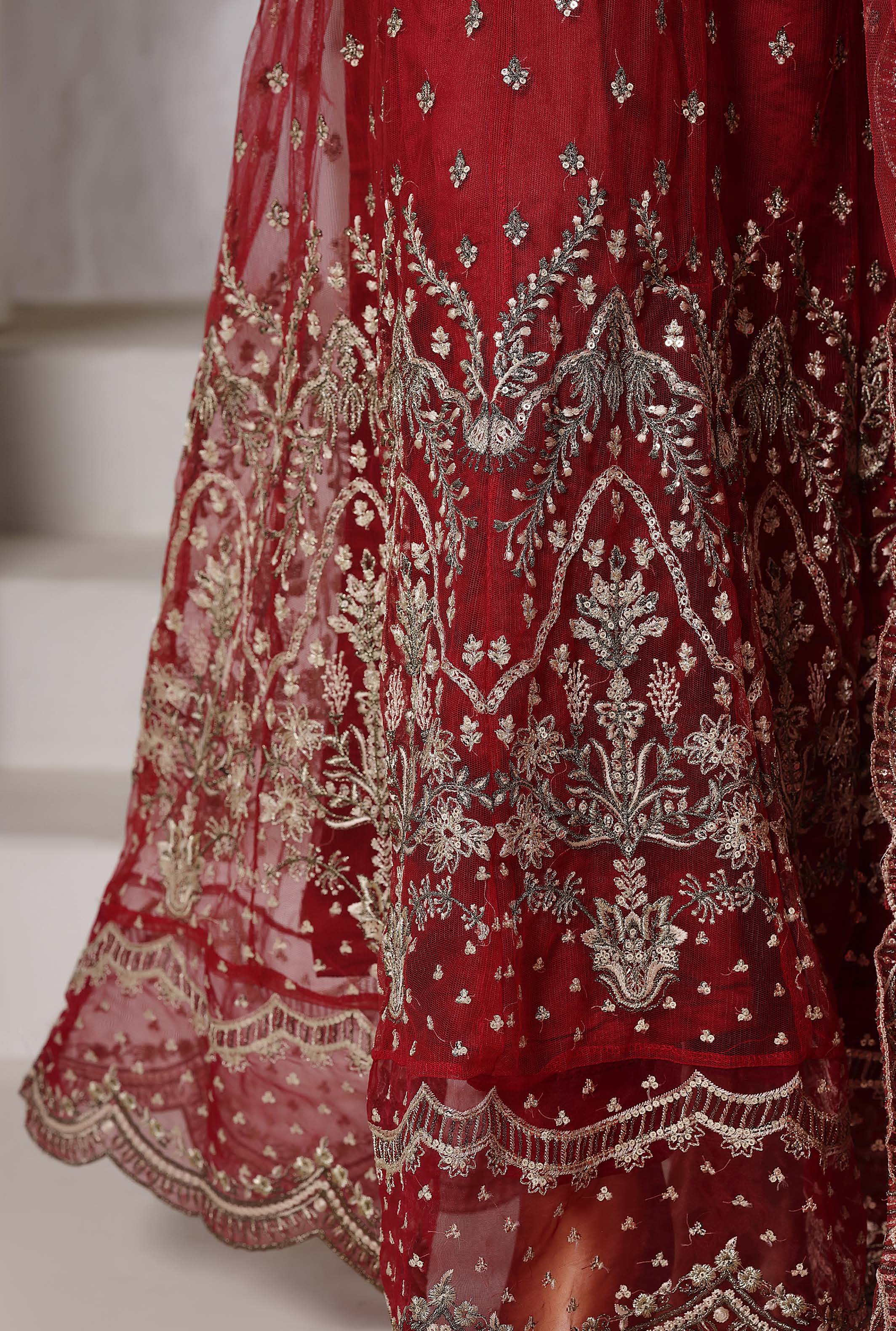 Mahpara By Sadabahar Handwork Embroidered Net Stitched 3 Piece Frock - D-04 - SB25MFF - Mahroon- Festive Collection 2025