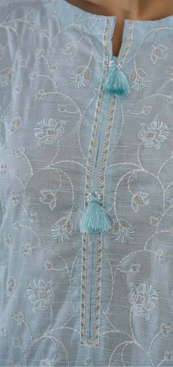 Hz Ready To Were Cotton Sunehri Paste Print With Embroidery Stitched Collection 2025. D-63 Sky Blue