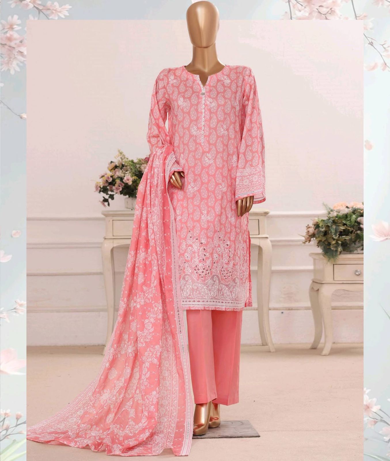 HZ Textiles Luxury Printkari Embroidered Lawn Suit Stitched 3 Piece 2026 D#-01