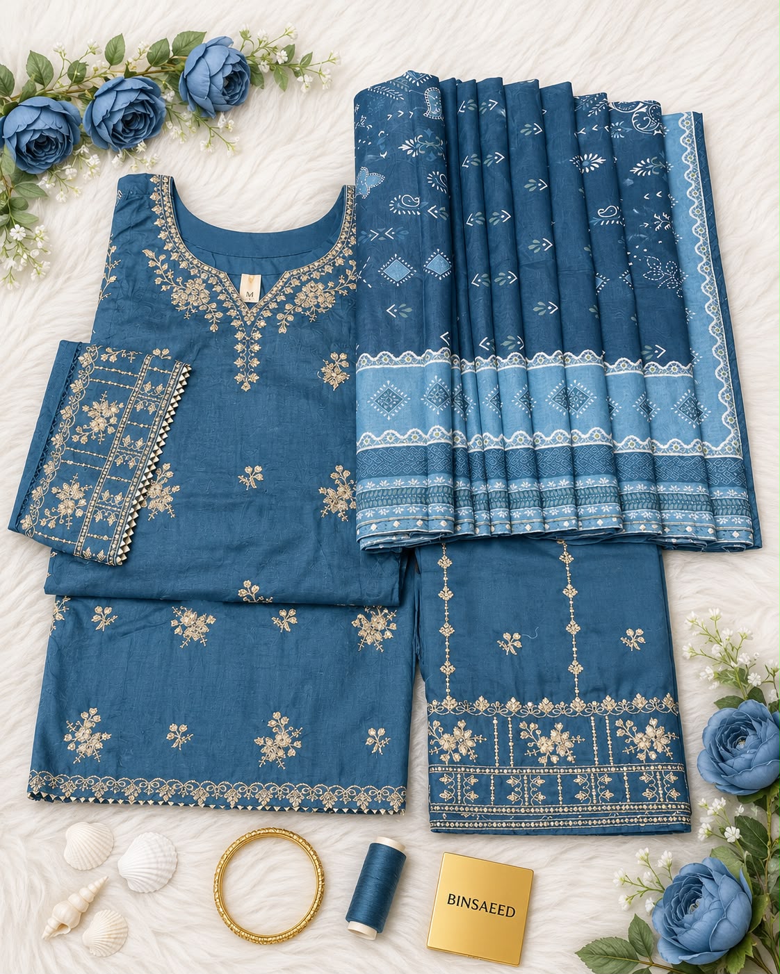 Bin Saeed Luxury Jacquard Lawn Embroidery 3Piece Stitched Vol -02 Collection 2026 D#-07