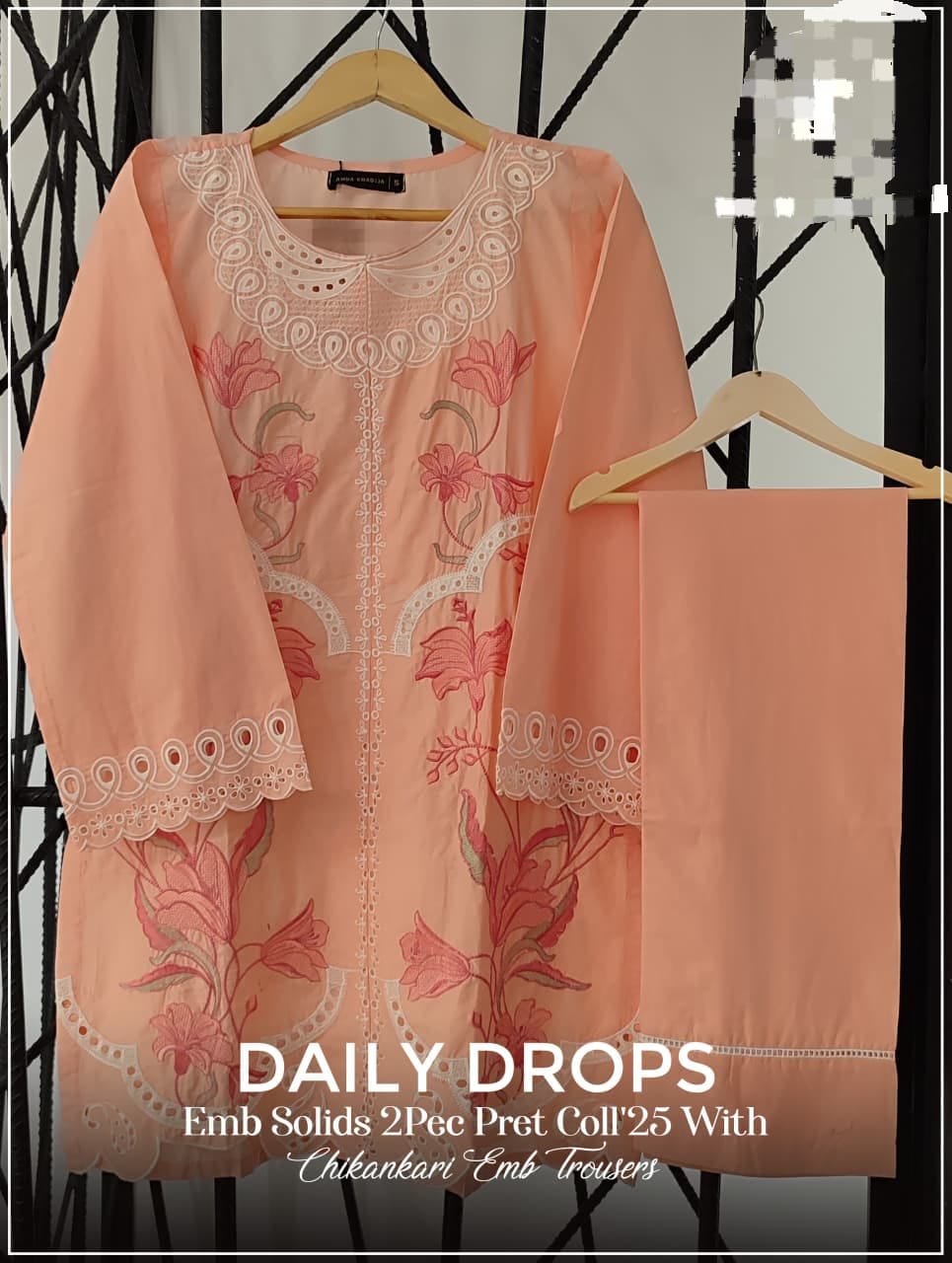 Ayesha Fabrics Present's RTW Daily Drop—Solid Cotton Shirt EMB with Cotton Trouser 2PC Collection 2025 D-0203