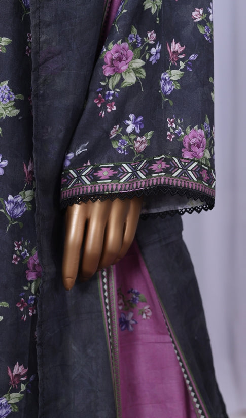 BIN SAEED Printed Cotton 3pcs Stitched Vol-10 3Piece Stitched COLLECTION 2025 D-01 Black