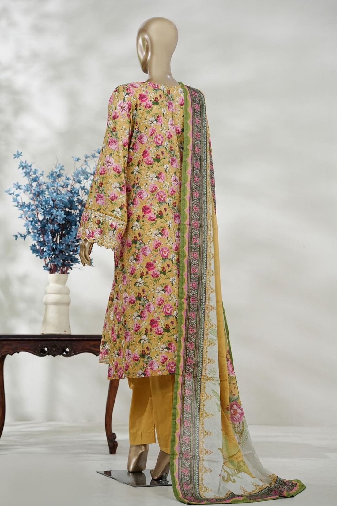 Bin Saeed Stitched 3 Piece Embroidery Lawn Long Length With Broad Flapper Eid Edition Collection 2026 D#11