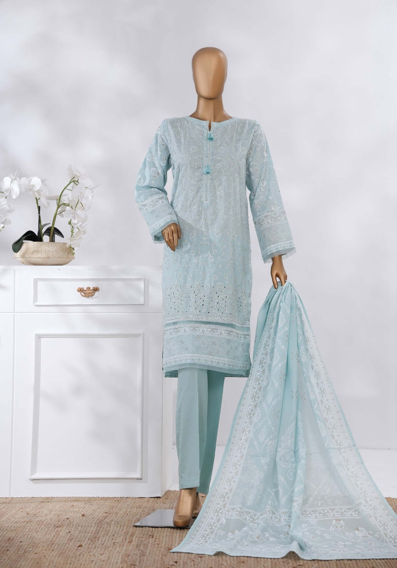 Hz Ready To Were Cotton Sunehri Paste Print With Embroidery Stitched Collection 2025. D-63 Sky Blue