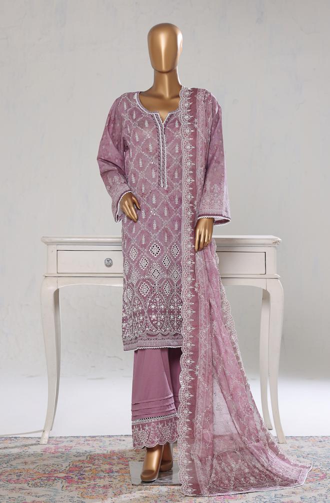 Bin Saeed Luxury Lawn White & White Chickenkari Embroidery 3Piece Stitched COLLECTION 2026. D-03